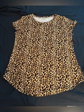 Women’s Bombom Leopard Print Short Sleeve Women’s Top - Brown/Black size xl EUC